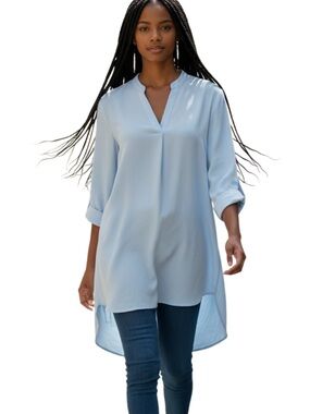 YOINS Pale Blue V-Neck Longline Tunic